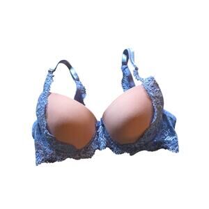 Jennifer Bra 36C Womens Beige Blue Lace Padded Underwired Push Up
